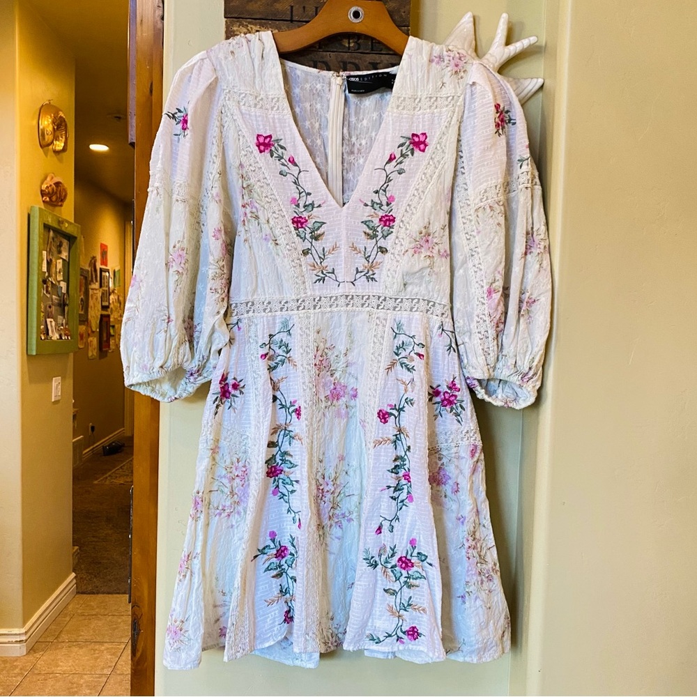 ASOS Edition Floral Embroidered Puff Sleeve Mini Dress - Picture 11 of 16